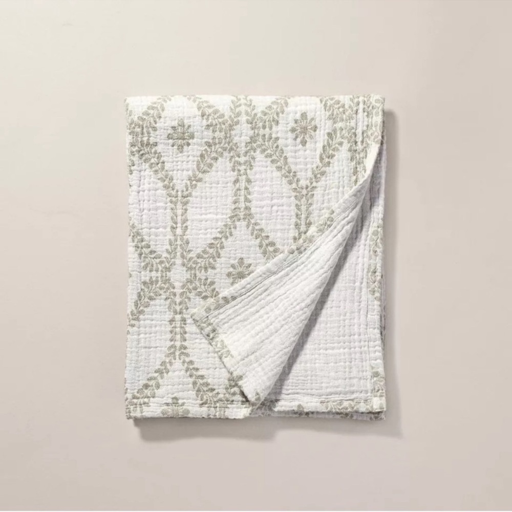 Trellis Pattern Cotton Throw Blanket Green/Cream - Hearth & Hand with Magnolia